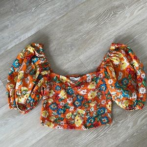 Zara smocked floral crop top